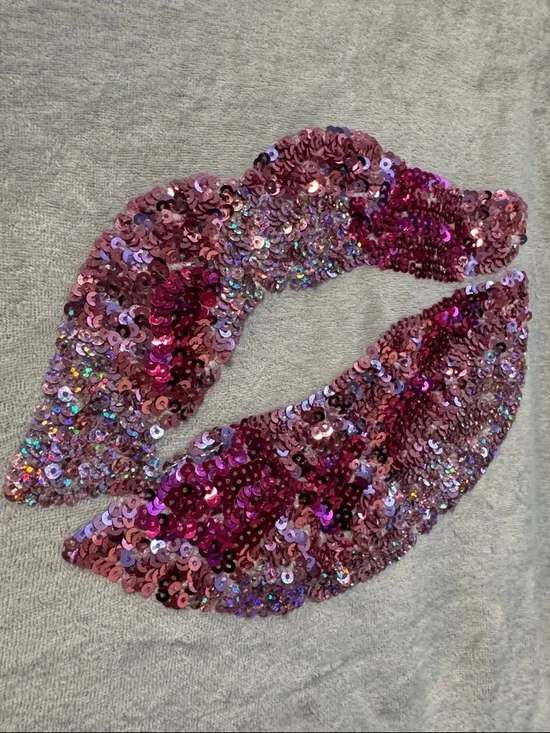 Victoria's Secret XL Gray Sweatshirt with Pink Sequin Kiss Lip - Picture 10 of 10